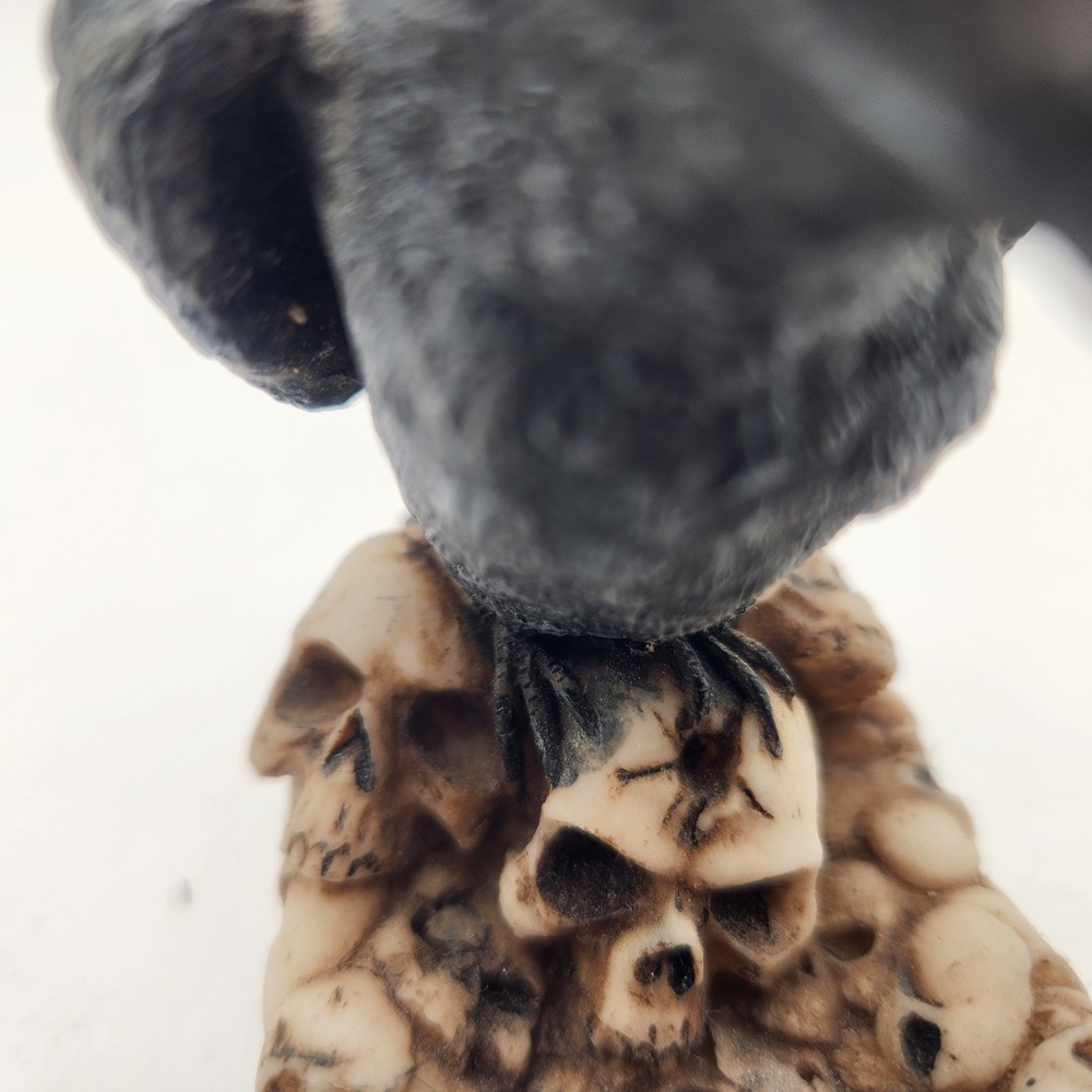 Gothic Raven Crow on Human Skulls Incense Burner Holder Resin Macabre Decor - Picture 9 of 12